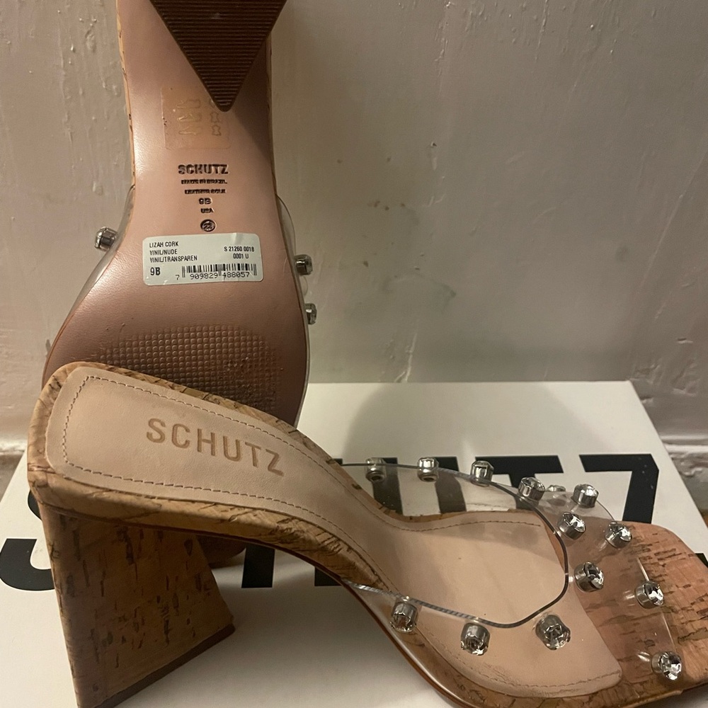 SCHUTZ Women's Clear and Brown Studded Heels